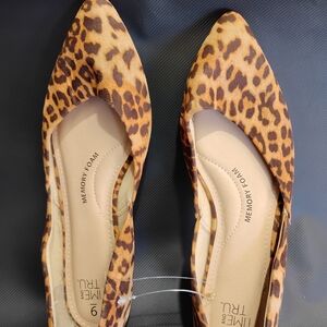 Leopard Print Pointed Toe Memory Foam Flats - Brown